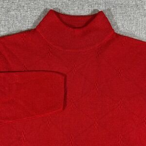 VTG Parisian Works Red Mock Neck Argyle Knit Sweater Womens L Preppy Casual Cozy